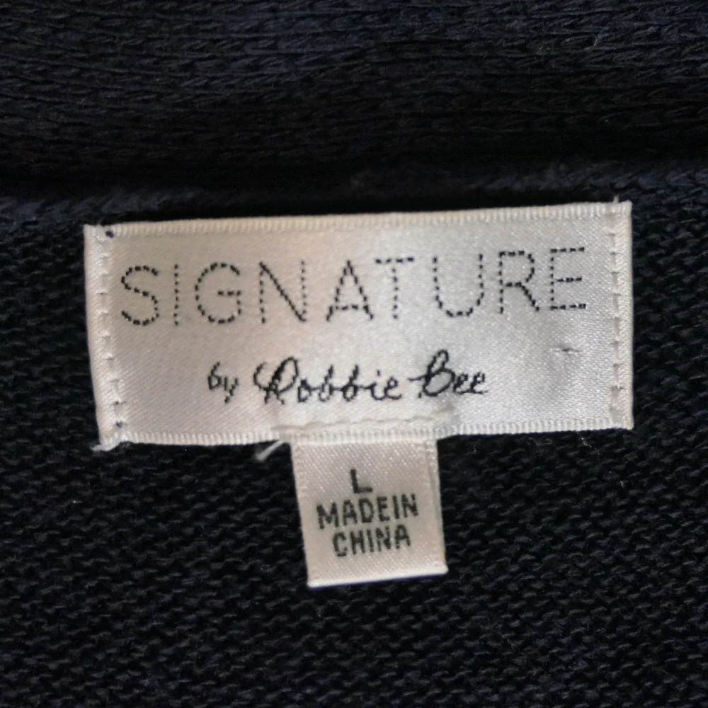 Signature by Robbie Bee Womens Cardigan L Navy Crochet Trim Preppy Layering